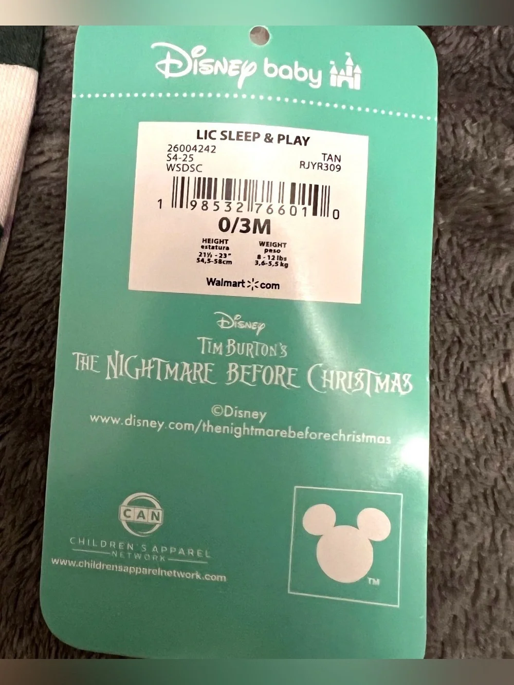 New Disney Baby Nightmare Before Christmas NBC Footed Zip Bodysuit Size 0/3M
